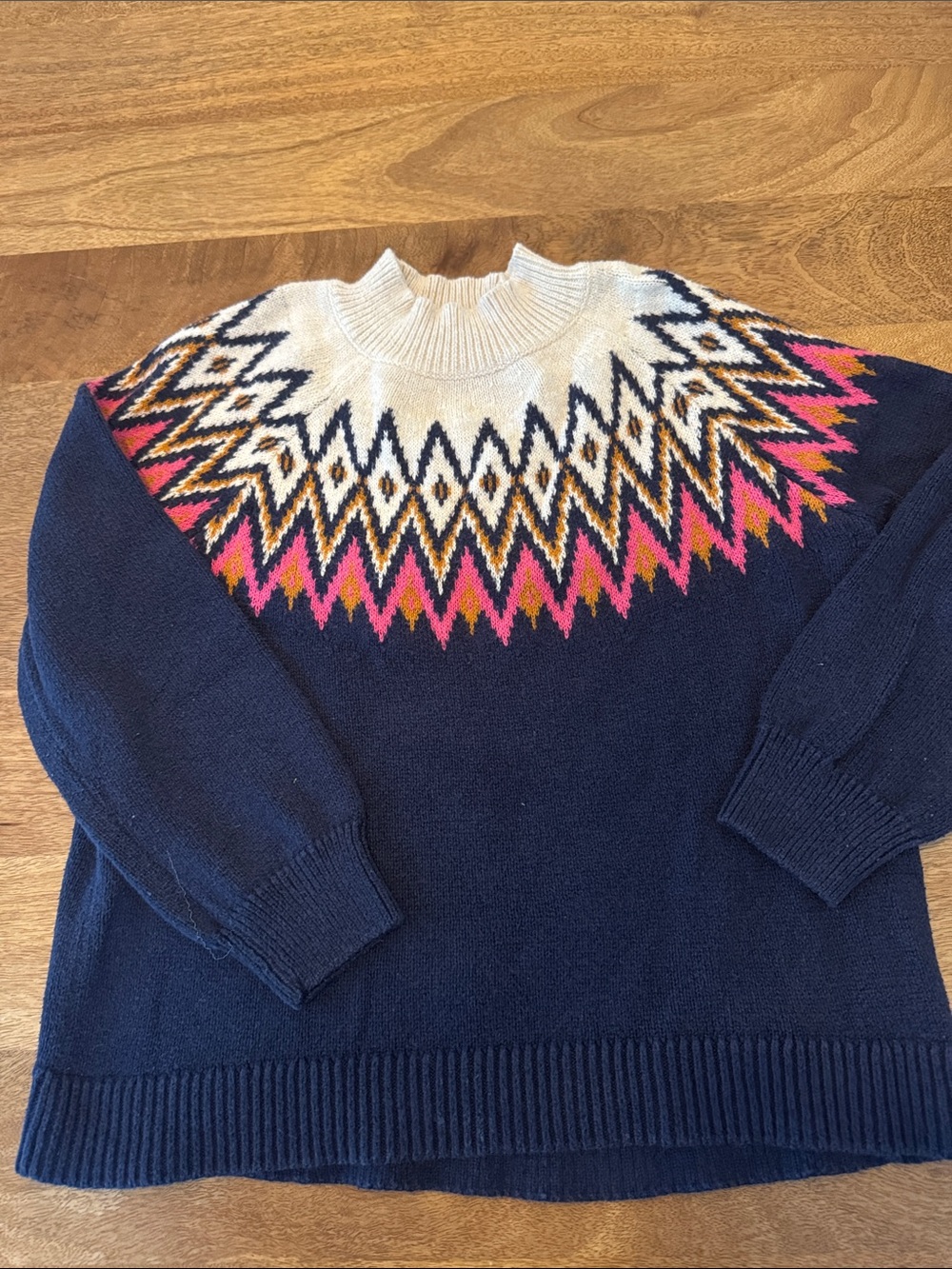 Old Navy Navy Fair Isle Yoke Sweater with Pink & White